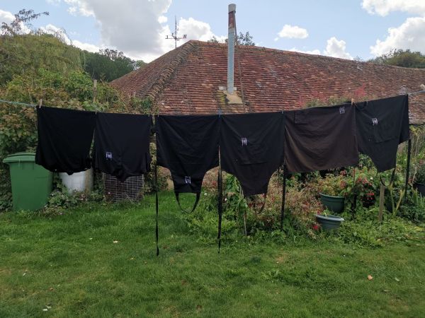 aprons on a line