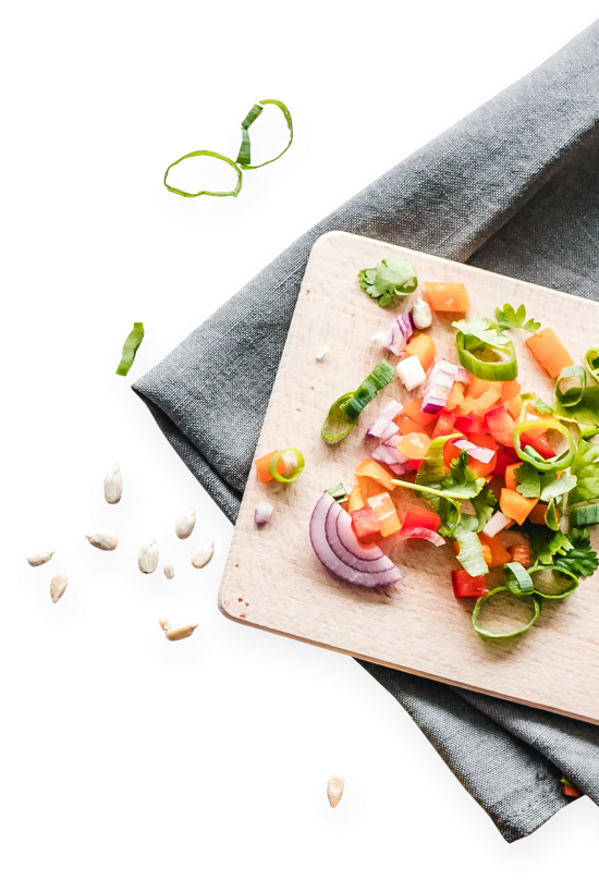 wooden board with chopped onions