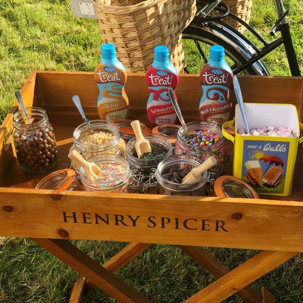 Dessert toppings on a tray