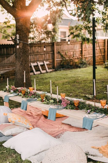 garden party table in a backyard